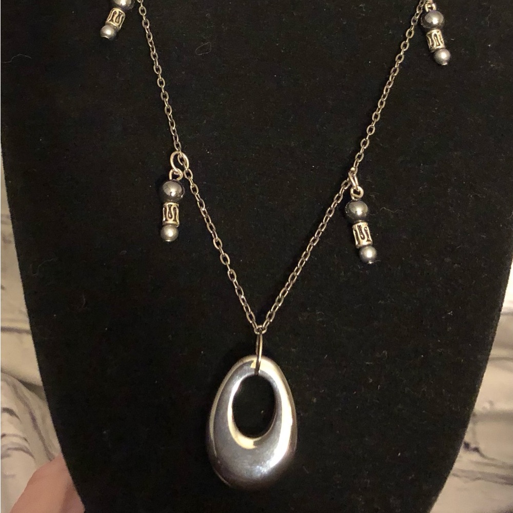 Dark Graphite/Metallic Necklace w/ beading design
